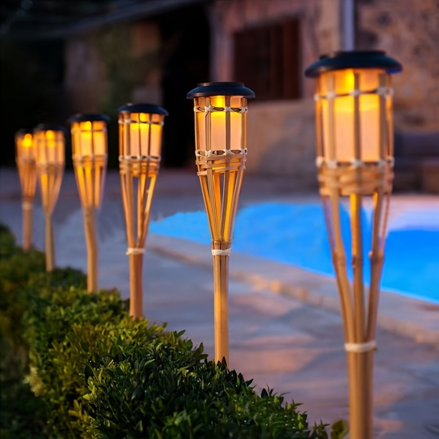 FLAMEGLOW - Solar Bamboo Flame Lights for Warm Outdoor Ambiance