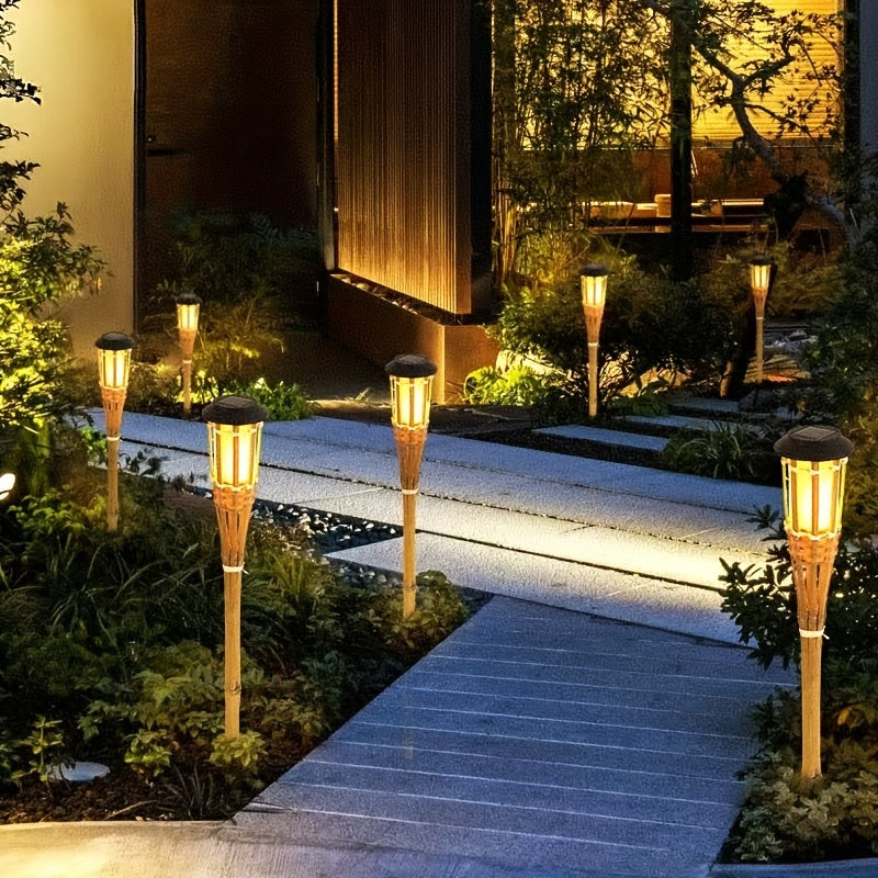 FLAMEGLOW - Solar Bamboo Flame Lights for Warm Outdoor Ambiance