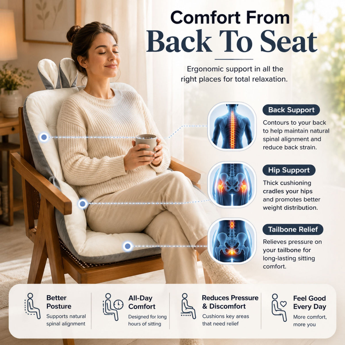 SEATRELIEF - Sculpted Coccyx Cushion for Pressure Relief and Better Posture