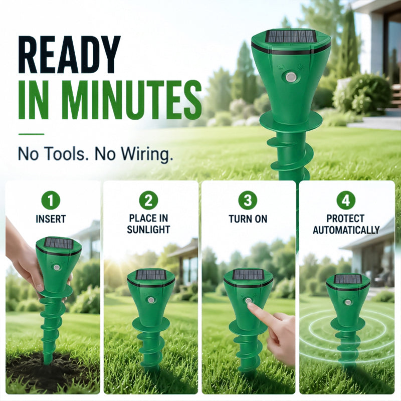 BURROVA - Solar Animal Repellent for Protecting Lawns and Gardens