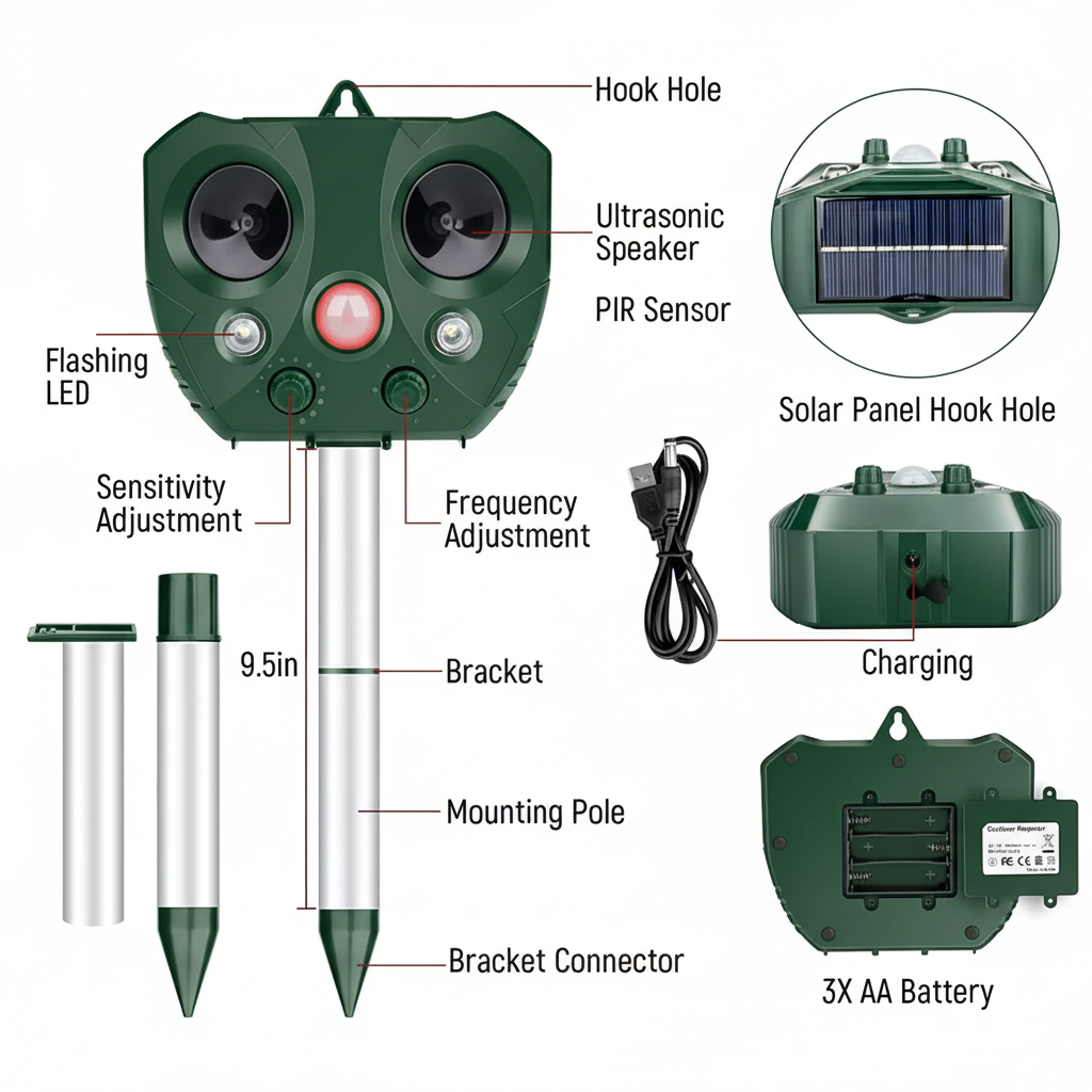 AVIFORA - Solar Ultrasonic Bird Repeller for Protected Gardens