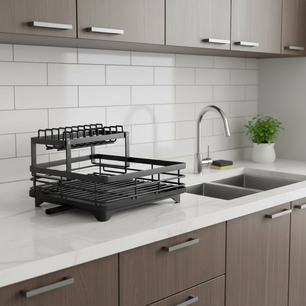 DRYVORA - Folding Stainless Steel Dish Rack for Clear Counters
