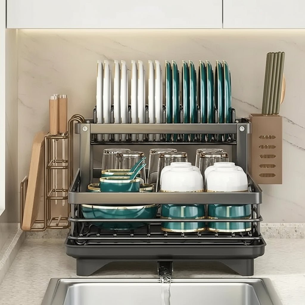 DRYVORA - Folding Stainless Steel Dish Rack for Clear Counters