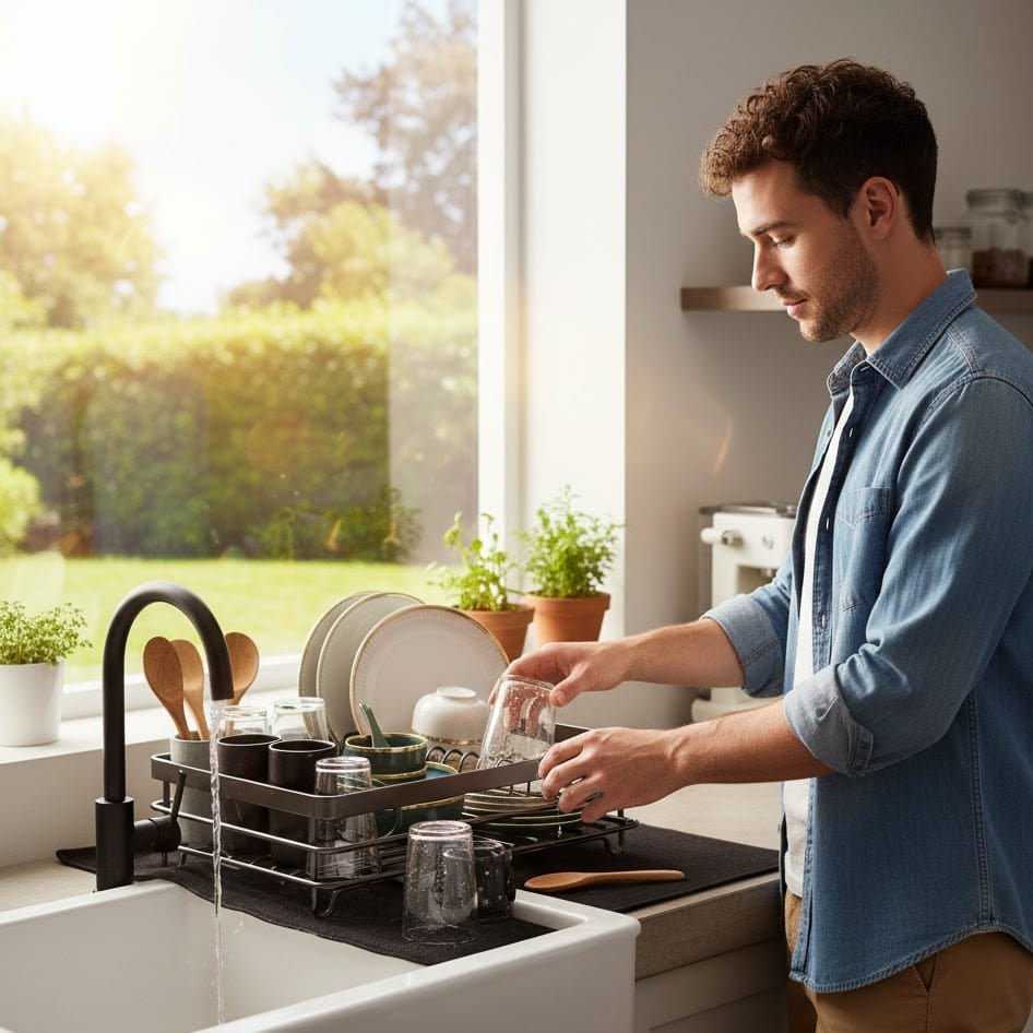 DRYVORA - Folding Stainless Steel Dish Rack for Clear Counters