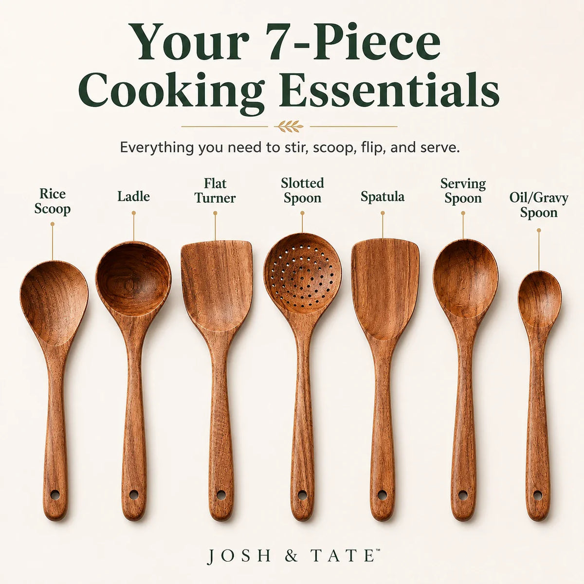 TAVEROA - Teak Utensil Set for Scratch-Free Everyday Cooking