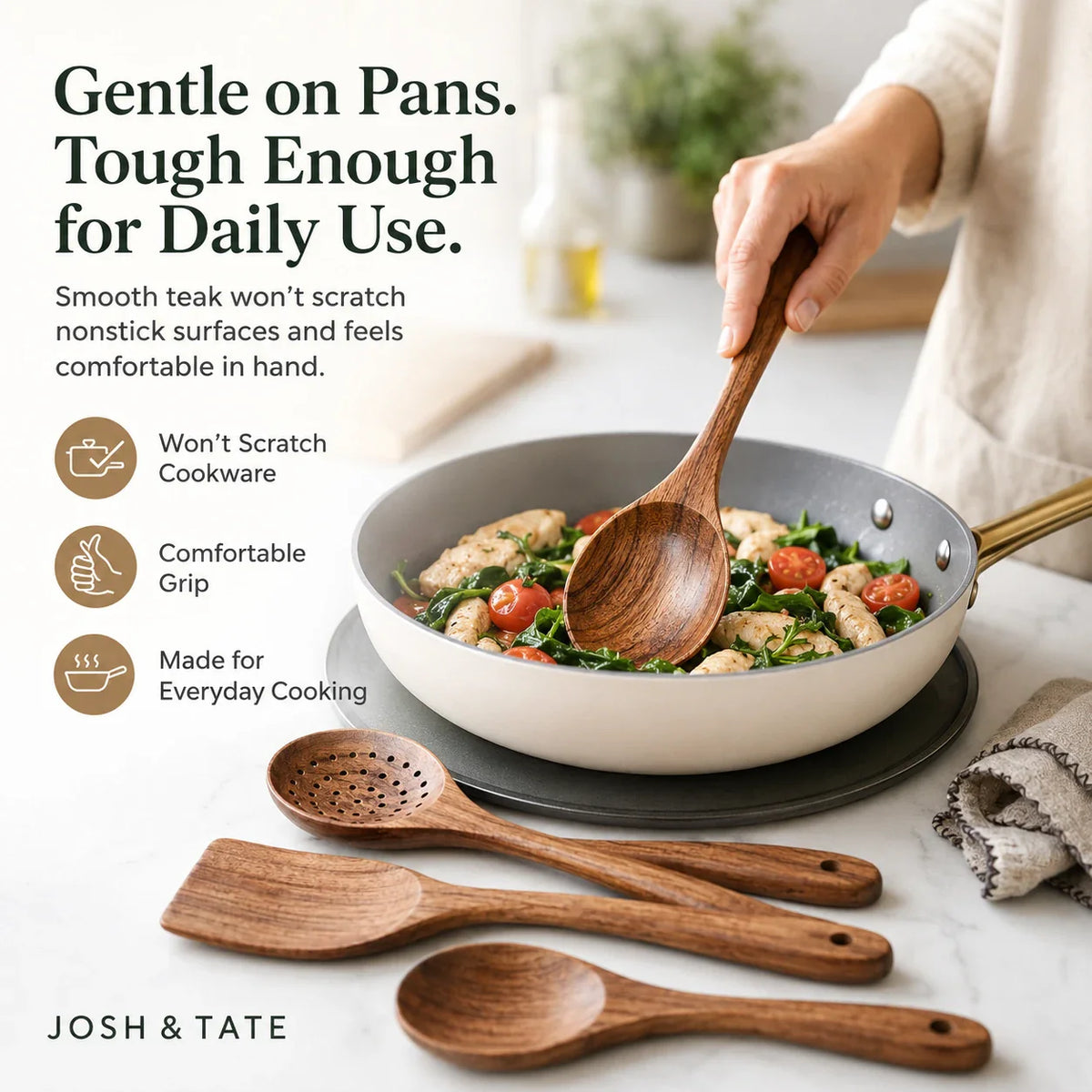 TAVEROA - Teak Utensil Set for Scratch-Free Everyday Cooking