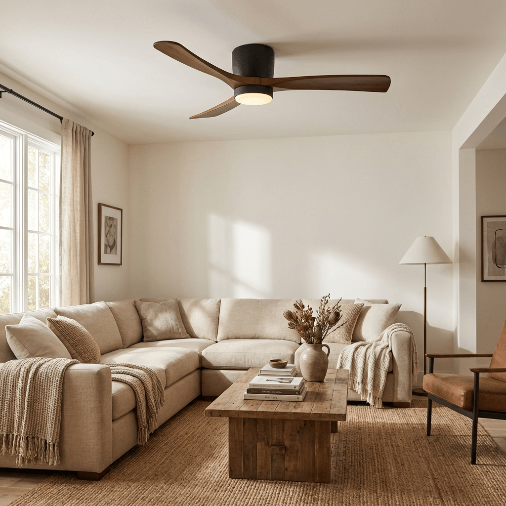 VAYLORA - Sculptural Wooden Ceiling Fan Light for Quiet Comfort