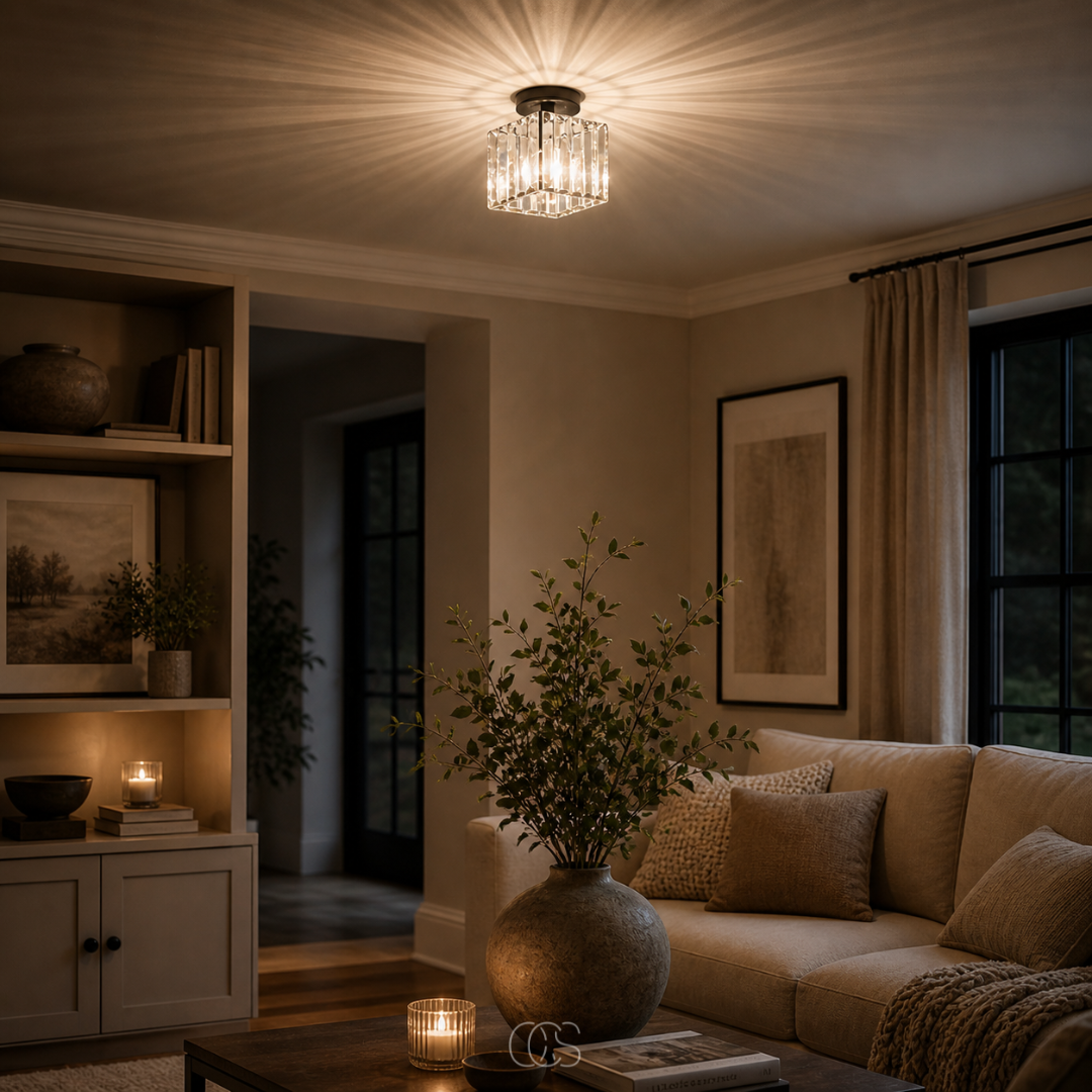 LUMEVRA - Square Crystal Ceiling Light for Refined Ambience