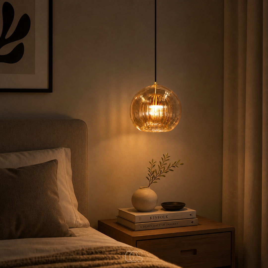 RIBELUNE - Sculptural Ribbed Glass Pendant Lamp for a Warm Focal Point