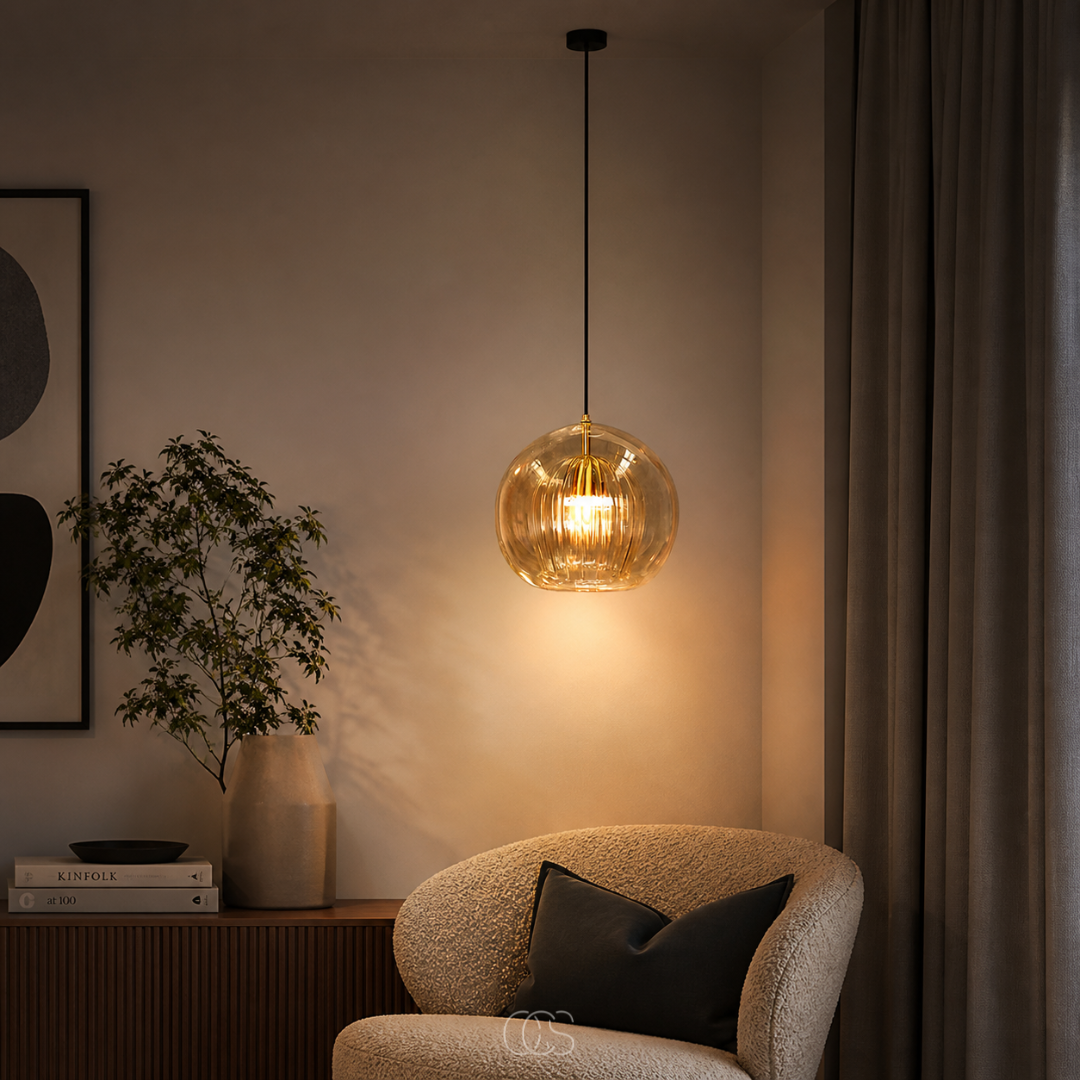 RIBELUNE - Sculptural Ribbed Glass Pendant Lamp for a Warm Focal Point