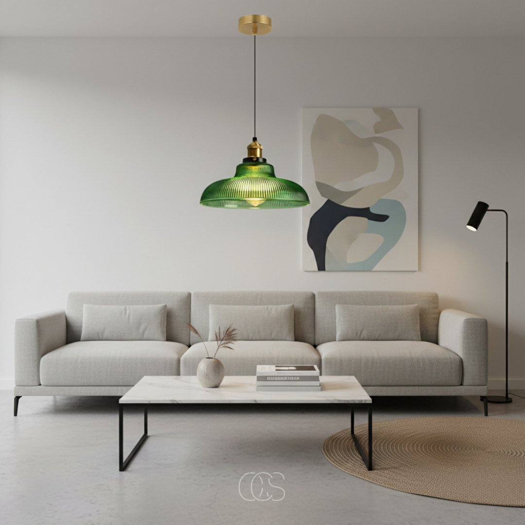 ZELVORIN - Green Glass Pendant Lamp for a Warm Dining Focal Point