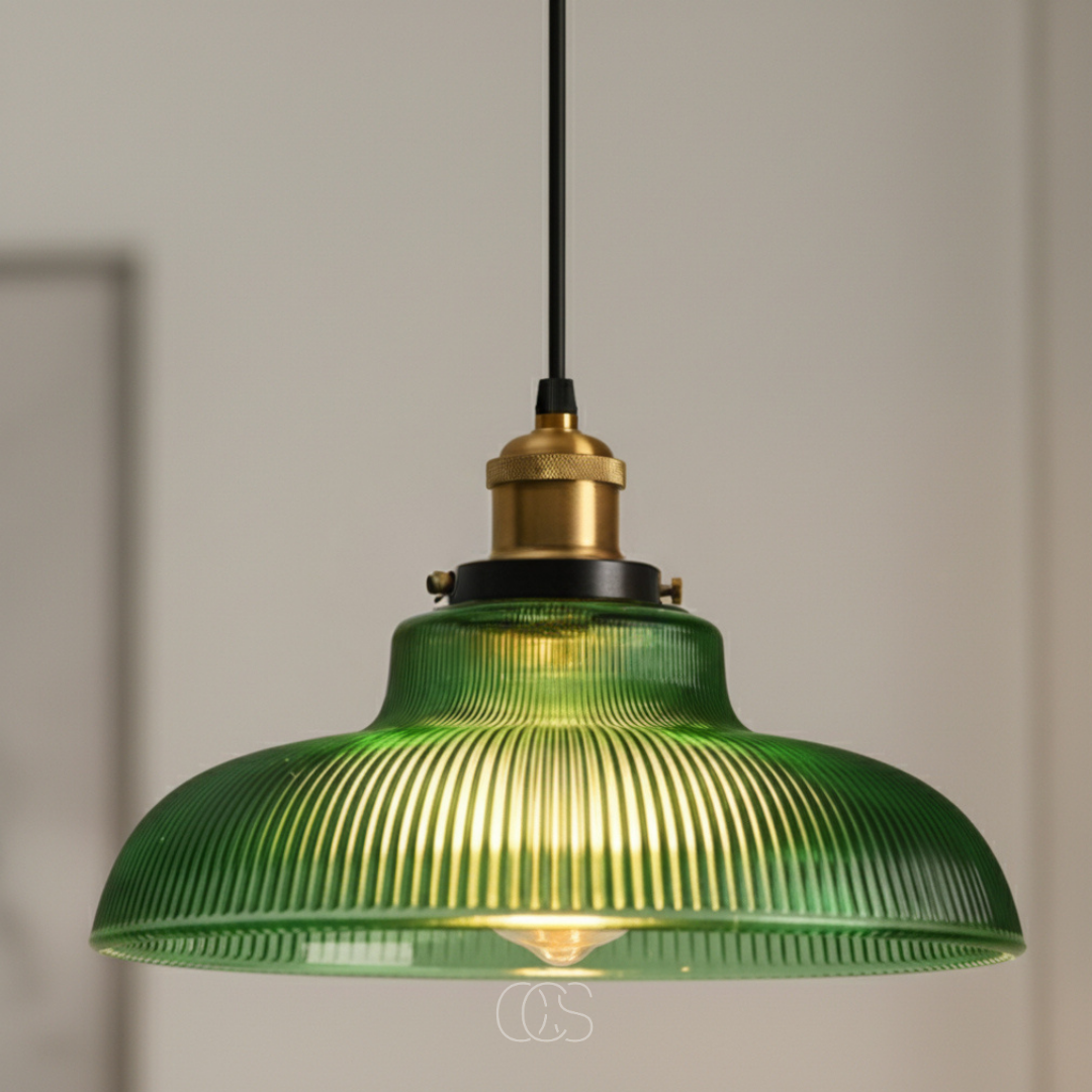 ZELVORIN - Green Glass Pendant Lamp for a Warm Dining Focal Point