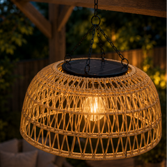RAVILUNE - Solar Rattan Pendant Lamp for Warm Outdoor Ambience