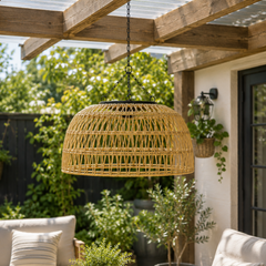 RAVILUNE - Solar Rattan Pendant Lamp for Warm Outdoor Ambience