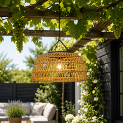 RAVILUNE - Solar Rattan Pendant Lamp for Warm Outdoor Ambience