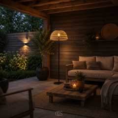 WOVELIA - Cordless Rattan Solar Floor Lamp for Cozy Outdoor Evenings