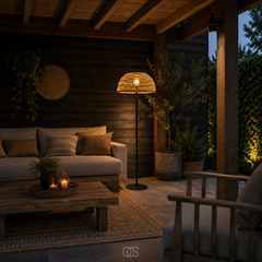 WOVELIA - Cordless Rattan Solar Floor Lamp for Cozy Outdoor Evenings