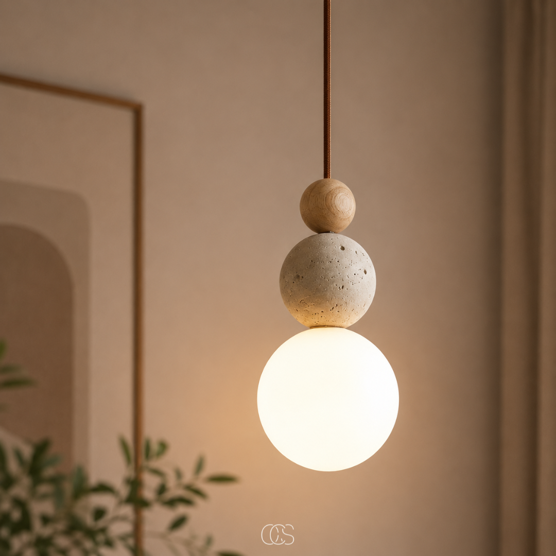 CALYVRA - Travertine Globe Pendant That Anchors Rooms in Soft Light