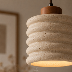 VELUNAR - Sculptural Travertine Pendant for Warm Ambient Light