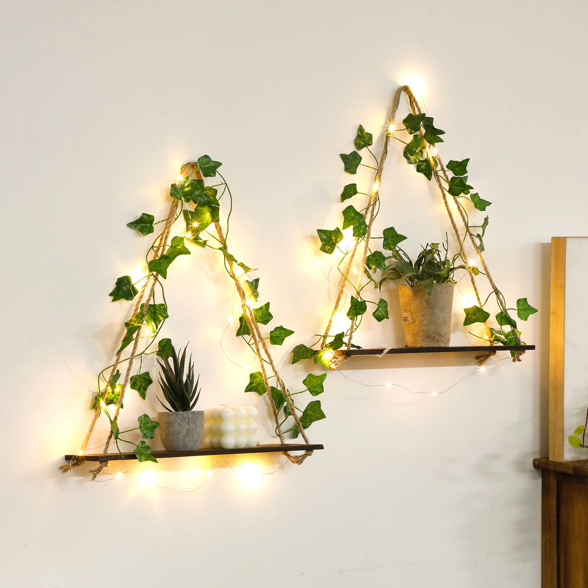 LEAFYRA - Illuminated Wood Shelf for Botanical Wall Displays