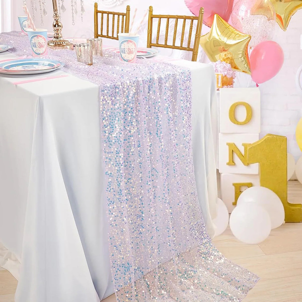 GLIMVORA - Iridescent Sequin Table Runner for Striking Tablescapes