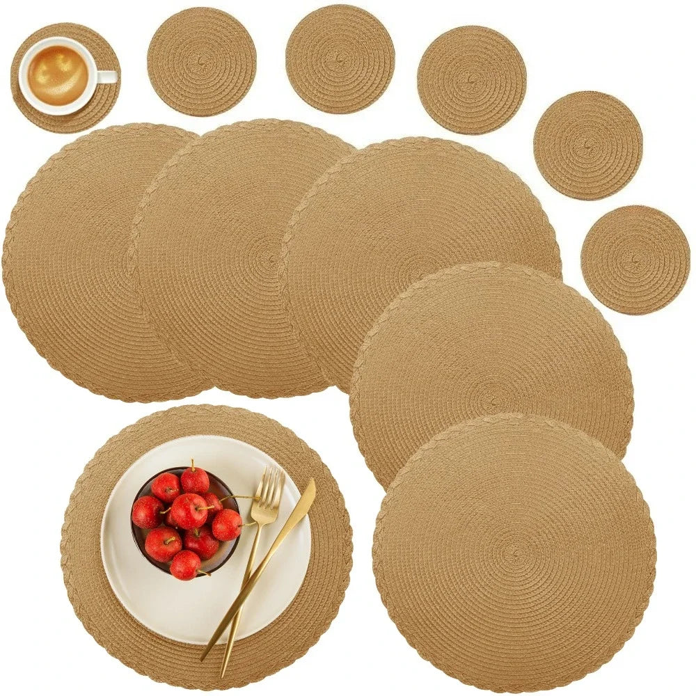 WEVLYRA - Braided Placemat and Coaster Set for Table Protection