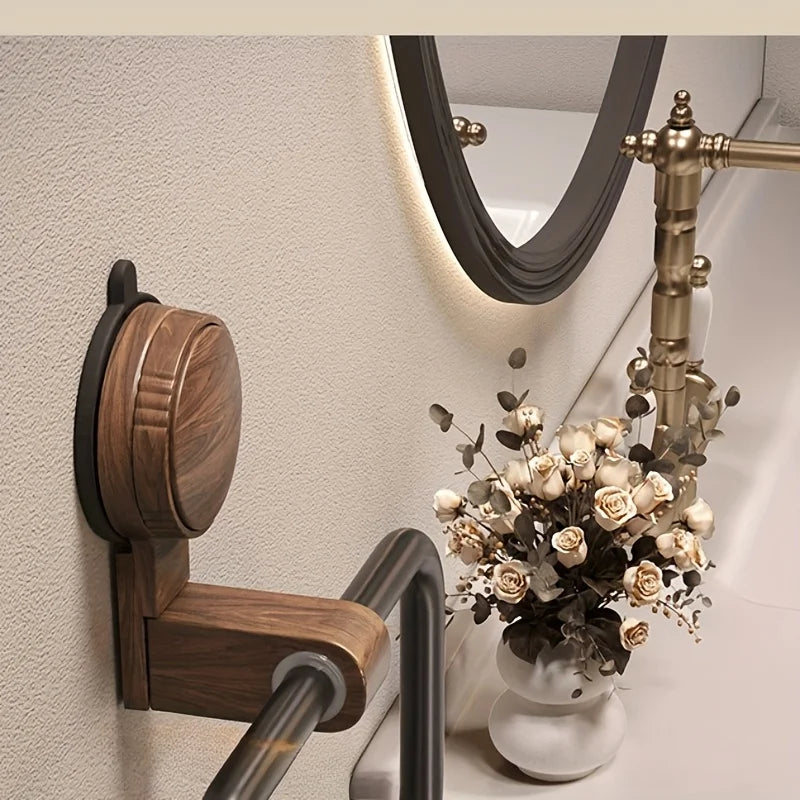 VELNORA - Walnut Towel Ring for No-Drill Bathroom Storage
