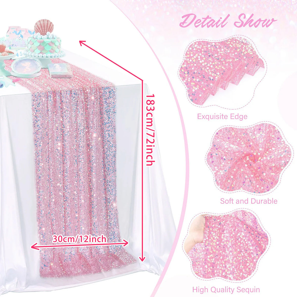 GLIMVORA - Iridescent Sequin Table Runner for Striking Tablescapes
