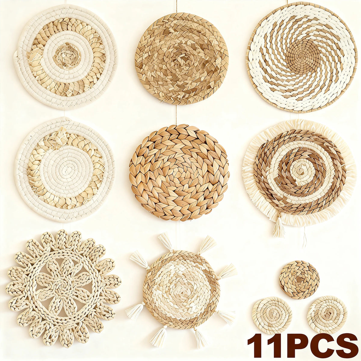 WEVORA - 11-Piece Woven Wall Basket Set for a Natural Focal Point