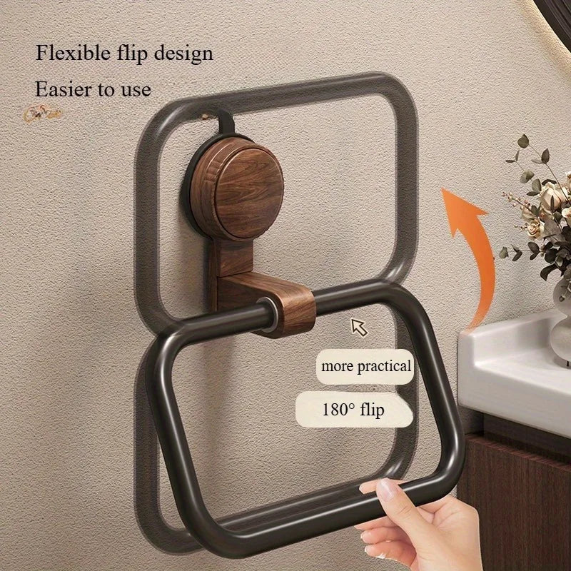 VELNORA - Walnut Towel Ring for No-Drill Bathroom Storage