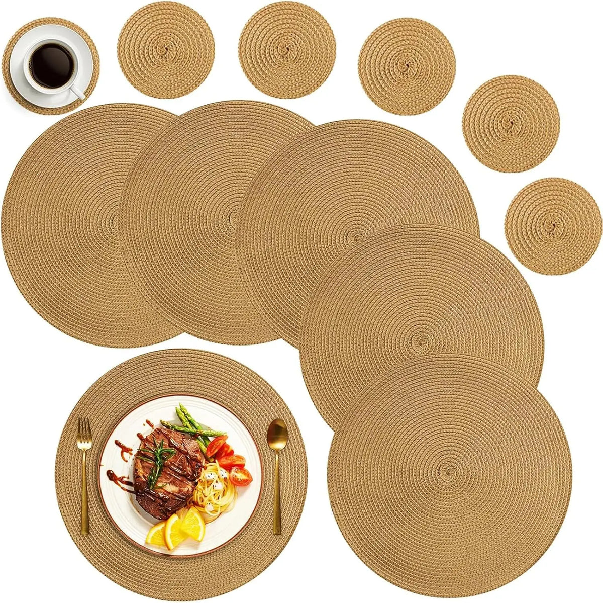 WEVLYRA - Braided Placemat and Coaster Set for Table Protection
