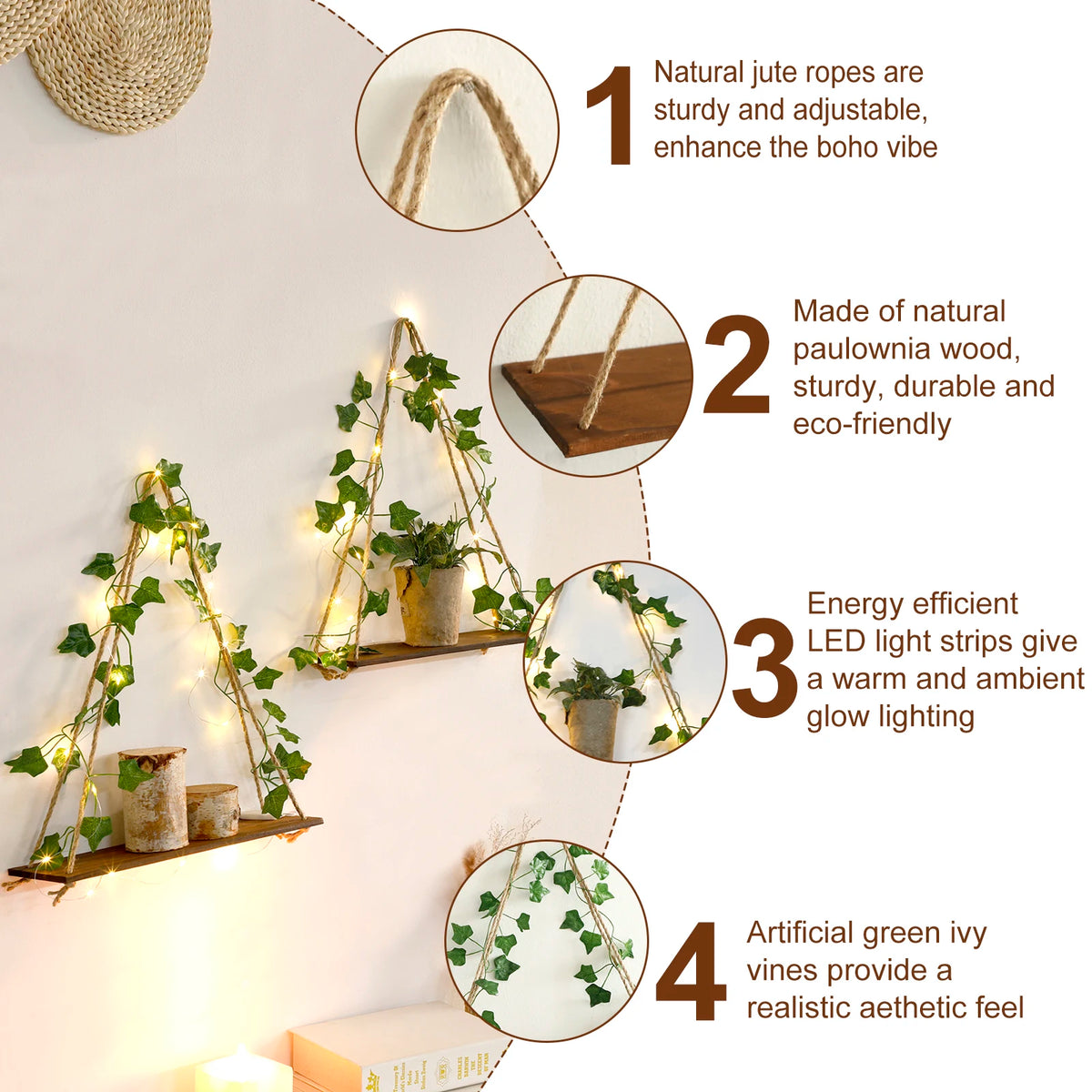 LEAFYRA - Illuminated Wood Shelf for Botanical Wall Displays
