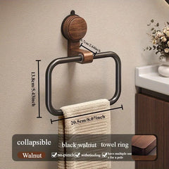 VELNORA - Walnut Towel Ring for No-Drill Bathroom Storage