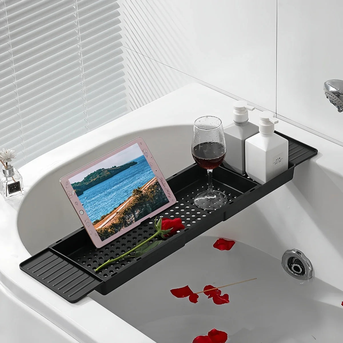 CADDIVA - Adjustable Bathtub Tray for Organized, Relaxing Soaks
