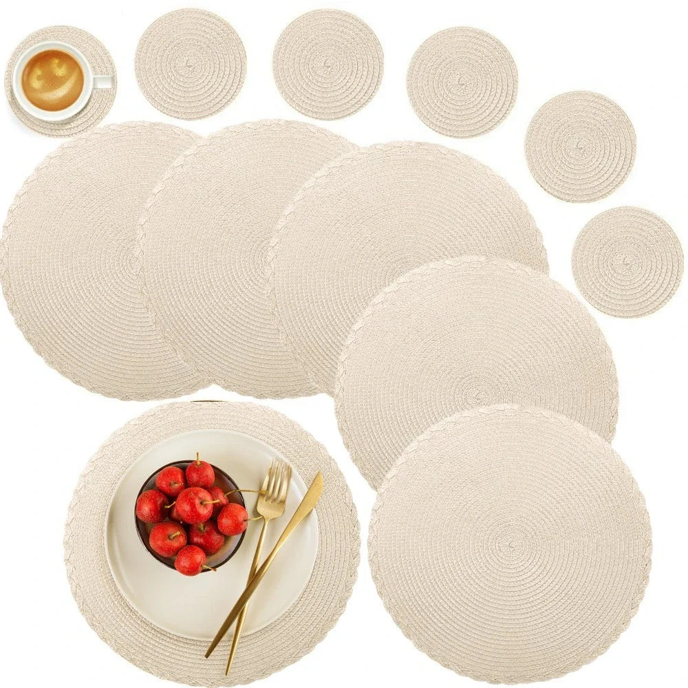WEVLYRA - Braided Placemat and Coaster Set for Table Protection