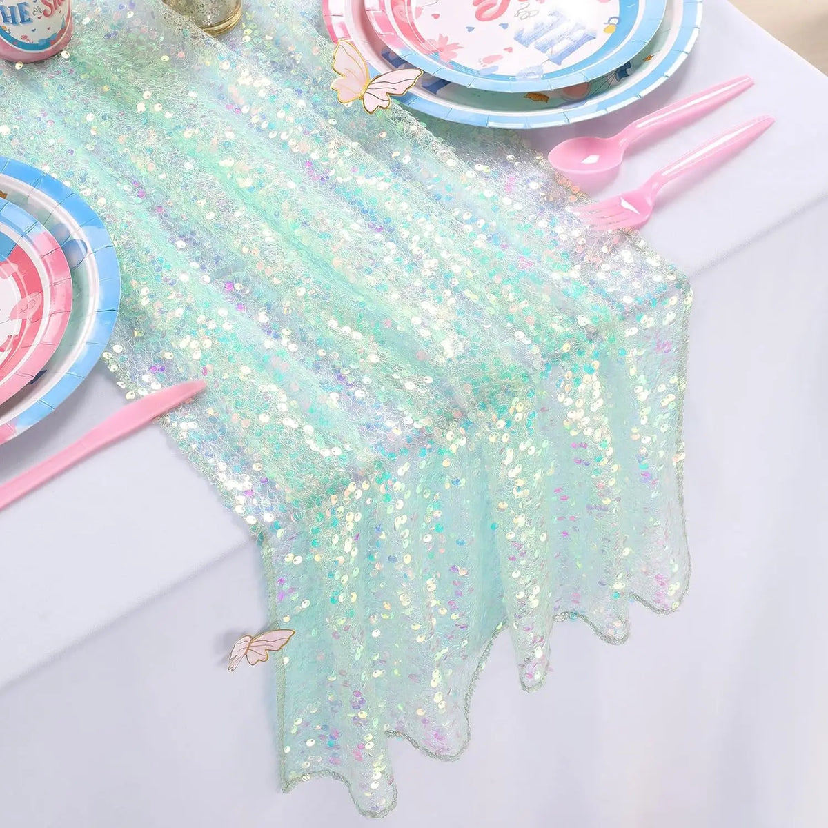 GLIMVORA - Iridescent Sequin Table Runner for Striking Tablescapes