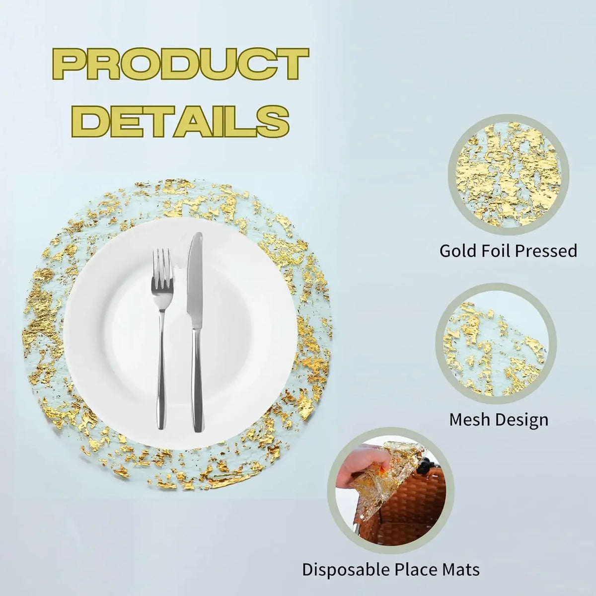 ZELVORI - Metallic Gold Placemats for Statement Table Settings