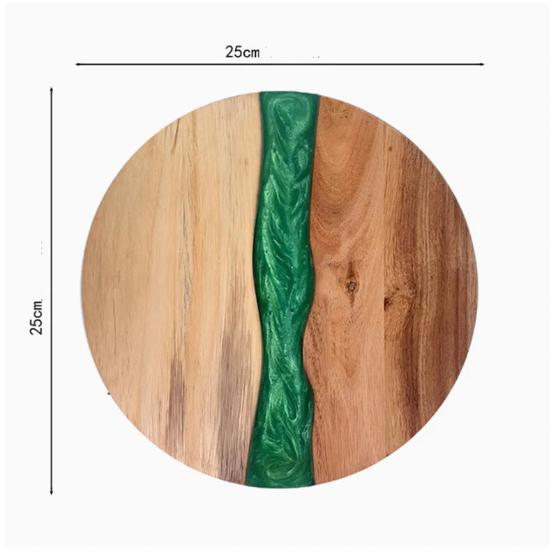 RESILORA - Round Wood And Resin Serving Board For Elegant Hosting