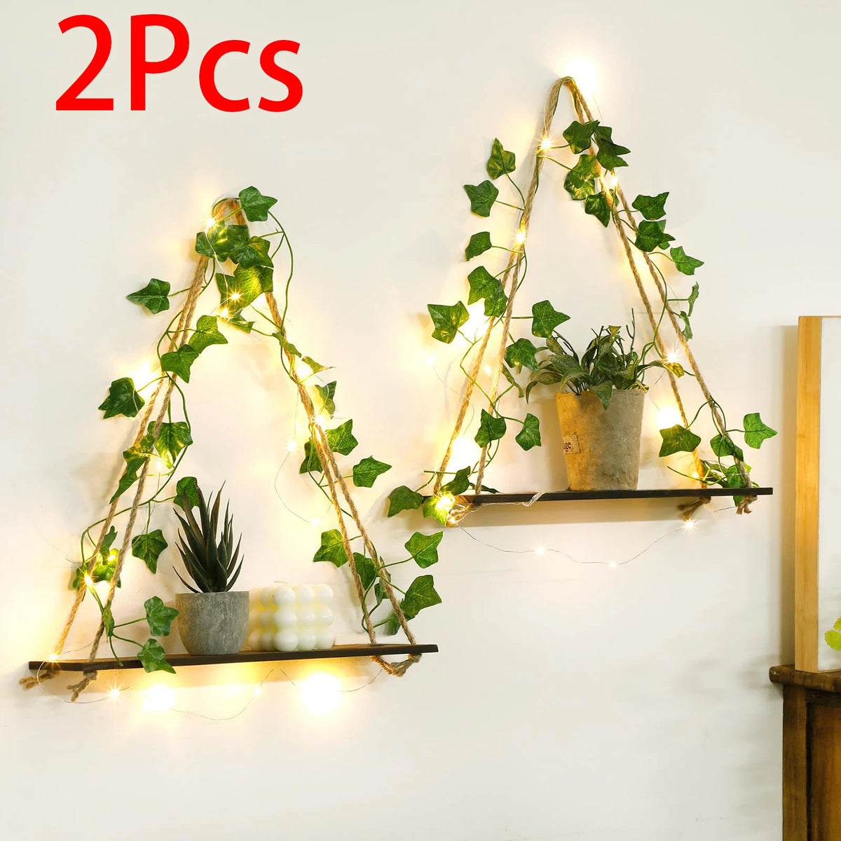 LEAFYRA - Illuminated Wood Shelf for Botanical Wall Displays