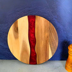 RESILORA - Round Wood And Resin Serving Board For Elegant Hosting