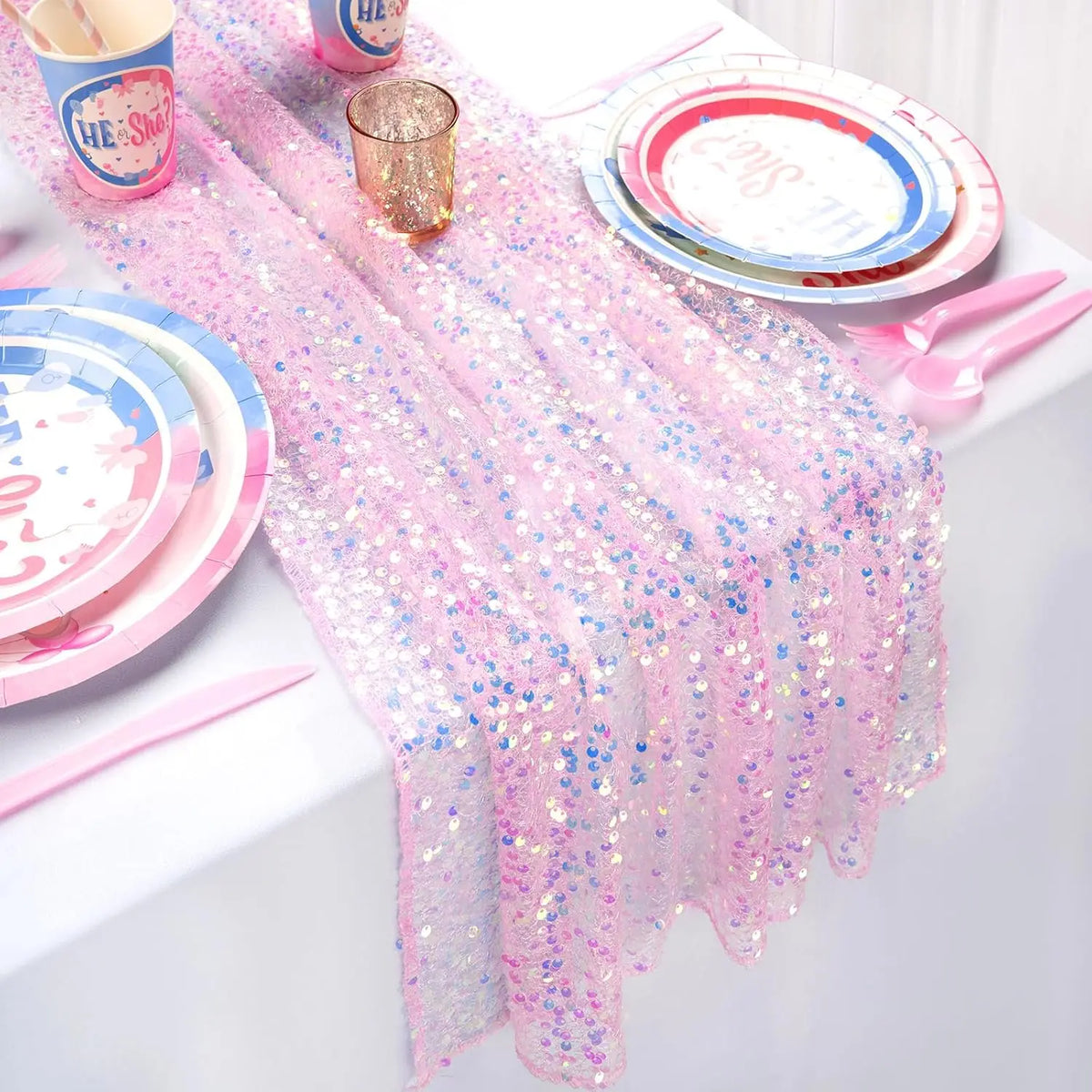GLIMVORA - Iridescent Sequin Table Runner for Striking Tablescapes