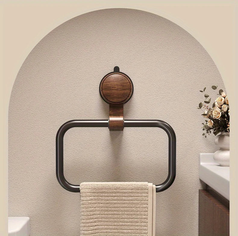 VELNORA - Walnut Towel Ring for No-Drill Bathroom Storage