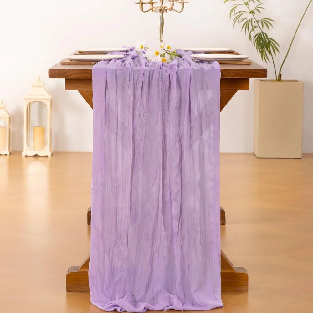 LILAVIA - Lilac Gauze Table Runner for Soft Bohemian Tablescapes