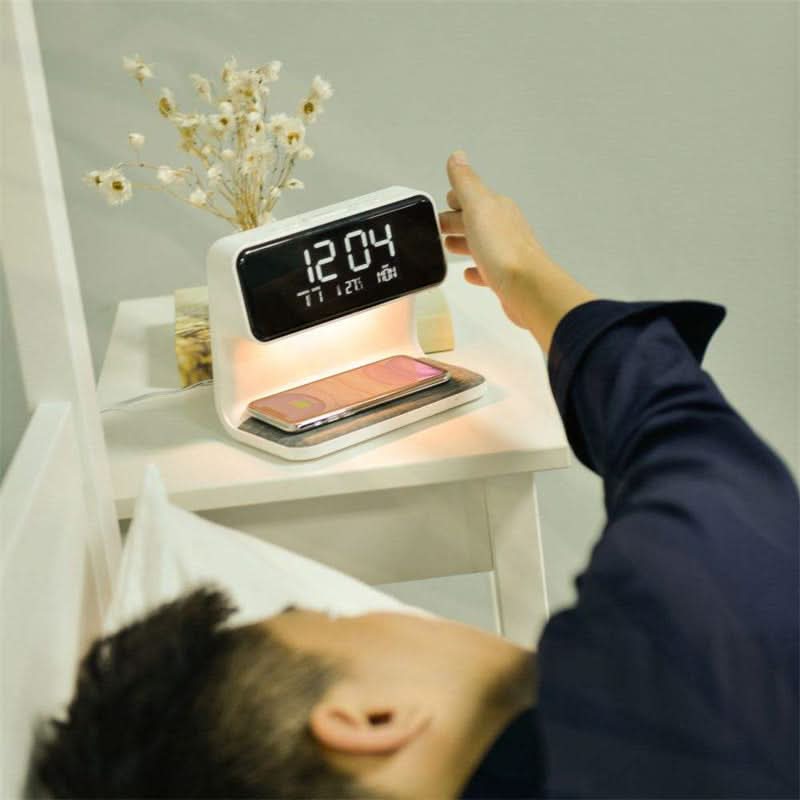 NOCYLUM - Space-Saving Bedside Lamp, Alarm Clock And Wireless Charger