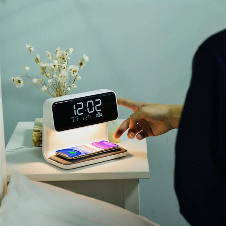 NOCYLUM - Space-Saving Bedside Lamp, Alarm Clock And Wireless Charger