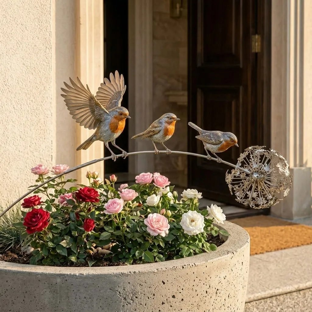 NATUREPERCH - Hand-Painted Robin Ornament for Garden Character
