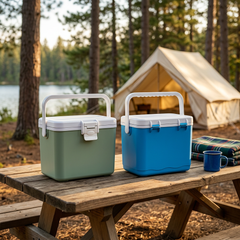 Cooler containers in a woodland camping scene