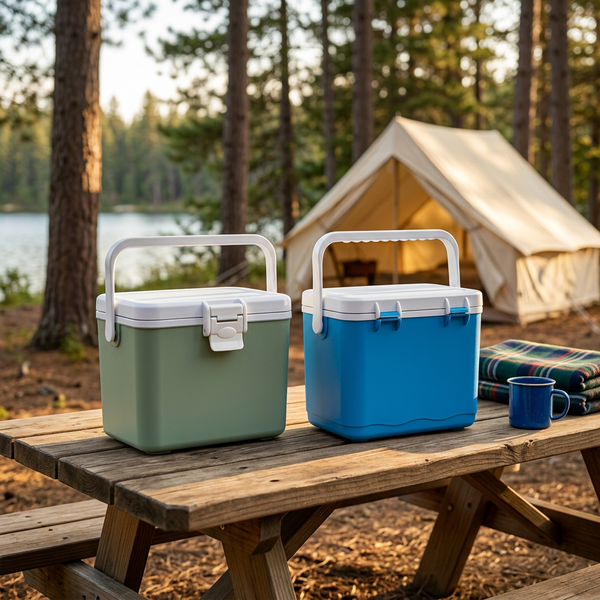 Cooler containers in a woodland camping scene