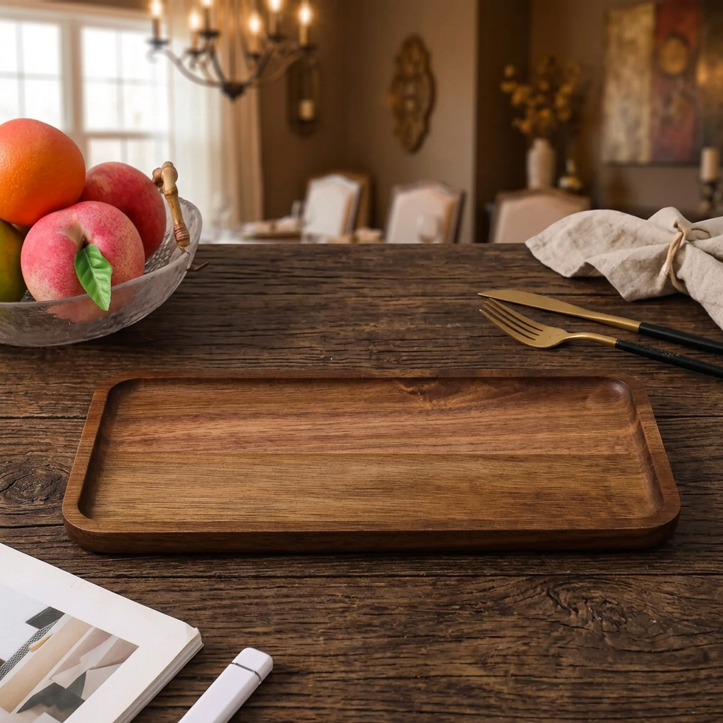 ACAVORA - Acacia Wood Serving Tray for Elegant Table Displays