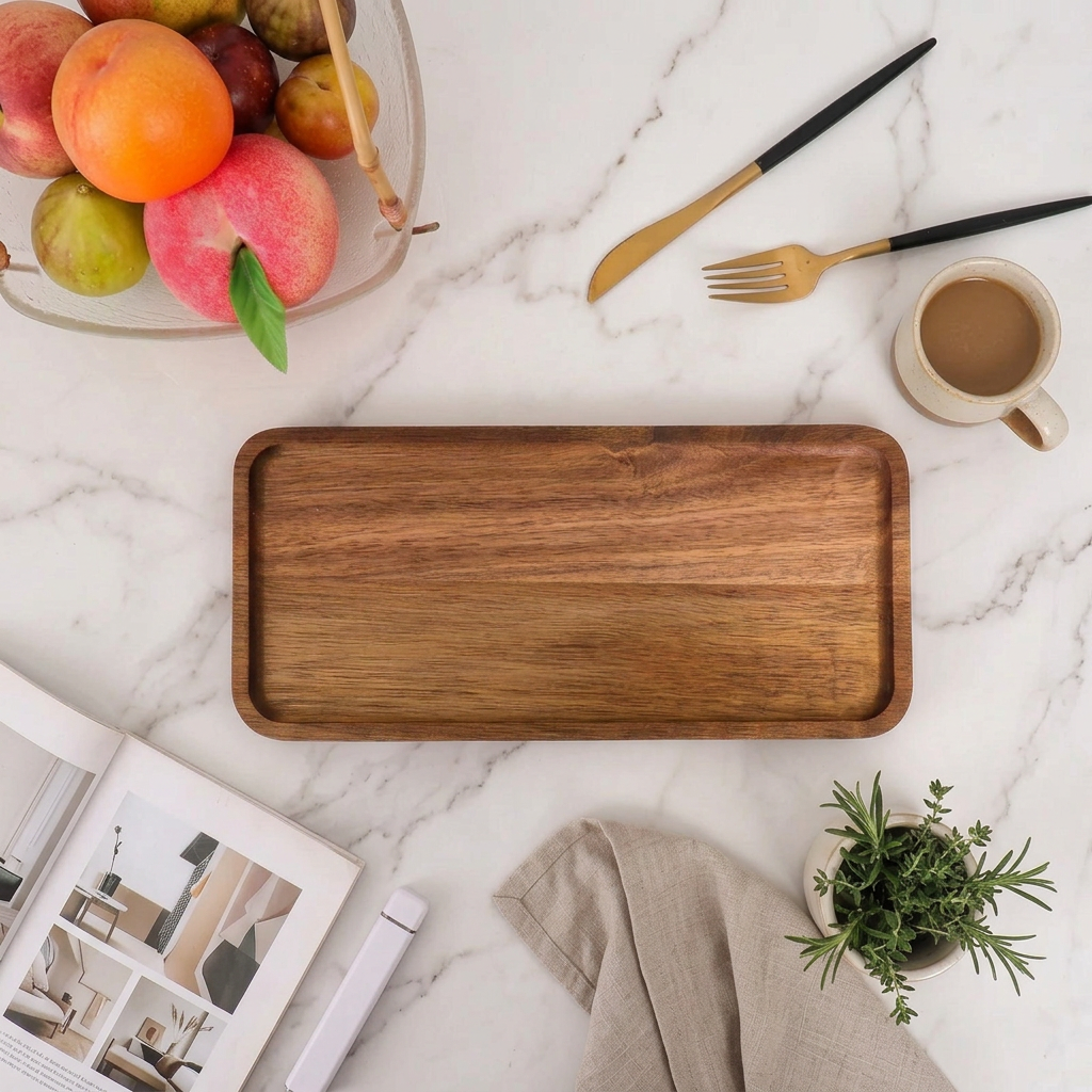 ACAVORA - Acacia Wood Serving Tray for Elegant Table Displays